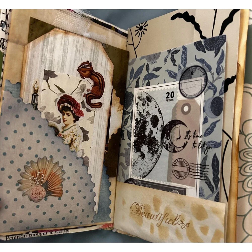 Cute Handmade Eclectic JunkJournal 7” x4 1/2” x2” 70 pages